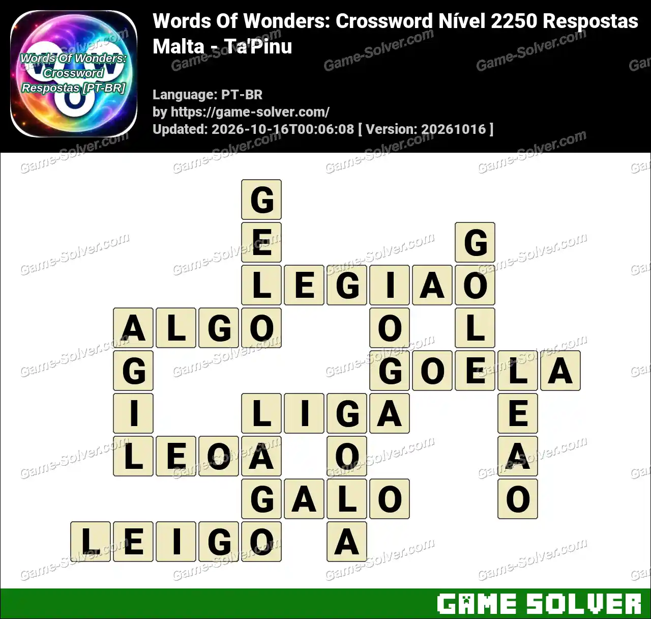 Words Of Wonders: Crossword Nível 2250 Respostas – Malta – Ta’Pinu